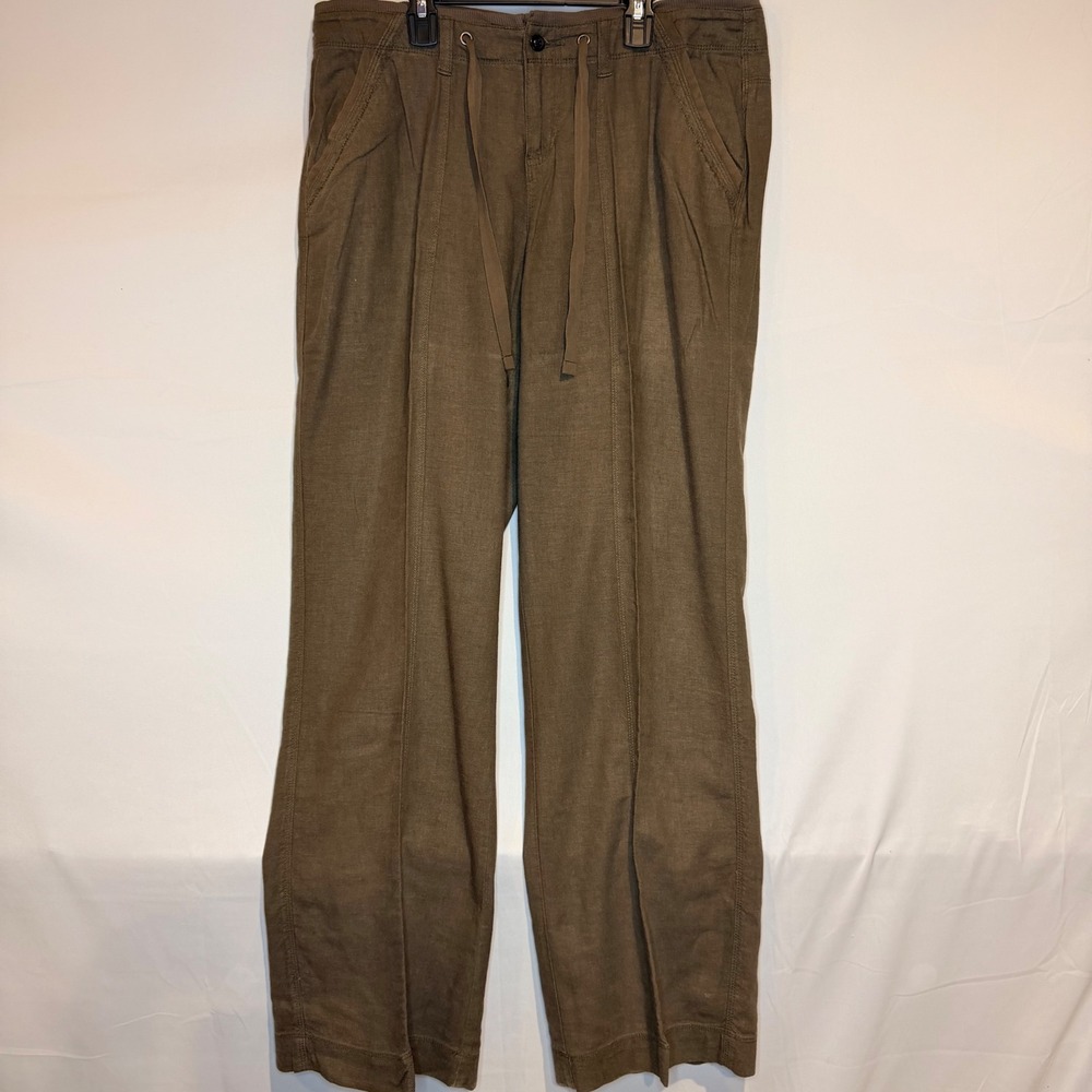 Sonoma Life + Style Womens 12 Linen Blend Wide Leg Drawstring Pants Olive Brown